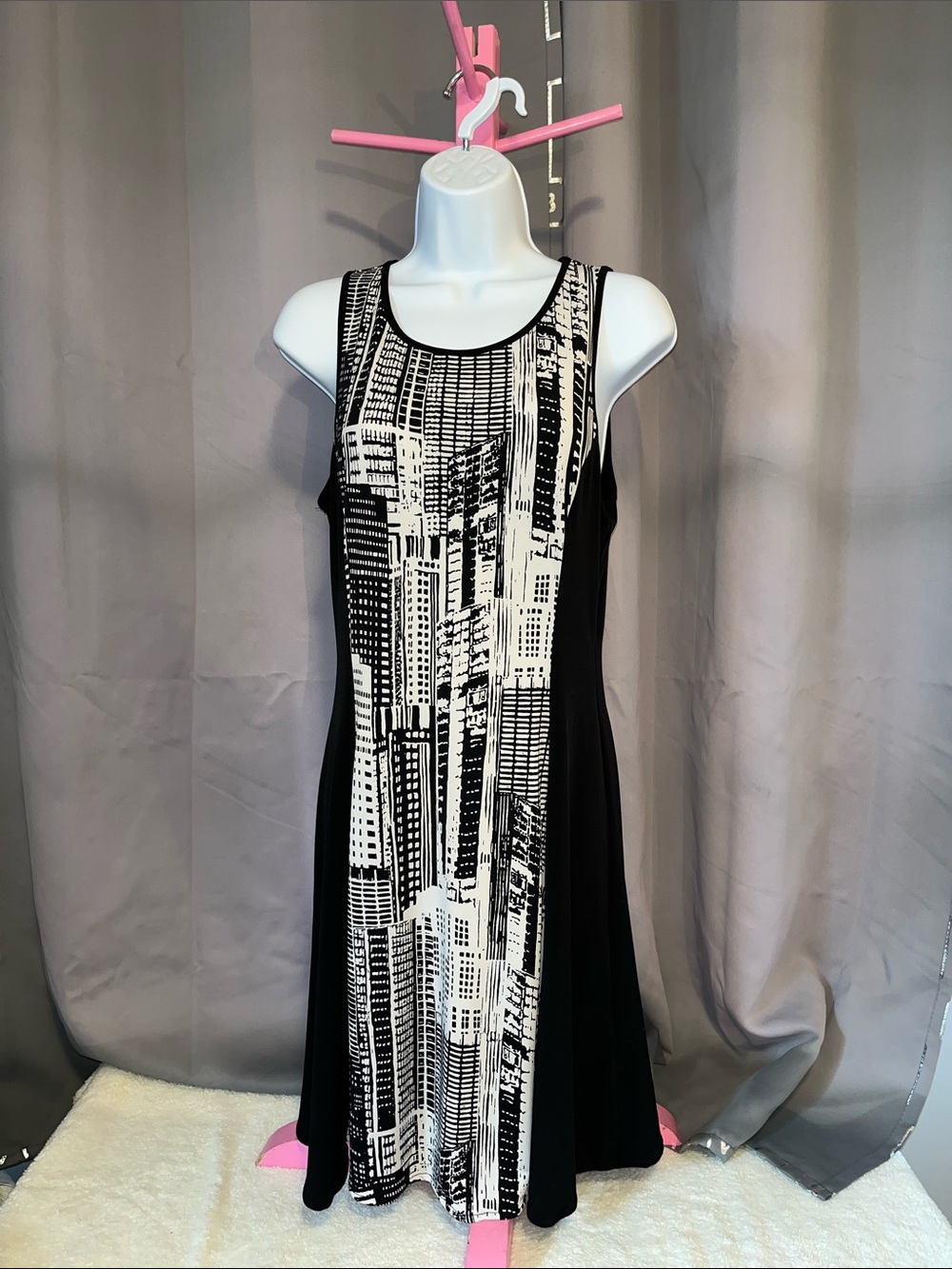Banana Republic Black Dress with White Cityscape Panel